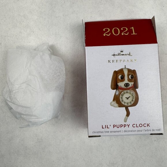Hallmark 2021 Lil Puppy Clock 2" Mini Ornament Christmas Movement Miniature Dog - Picture 10 of 11